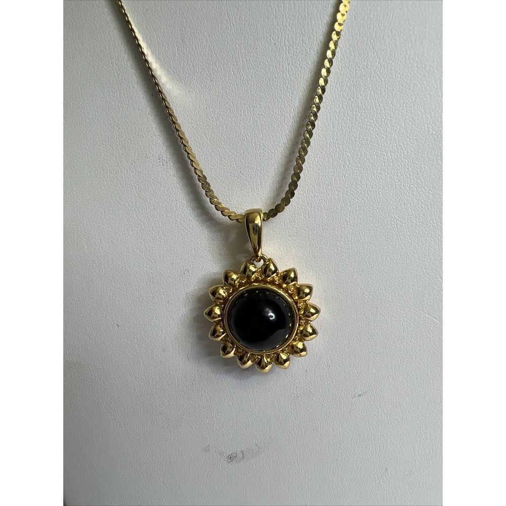 Nolan Miller Vintage 90s Gold Tone Black Faux Pearl Pendant Necklace 16in